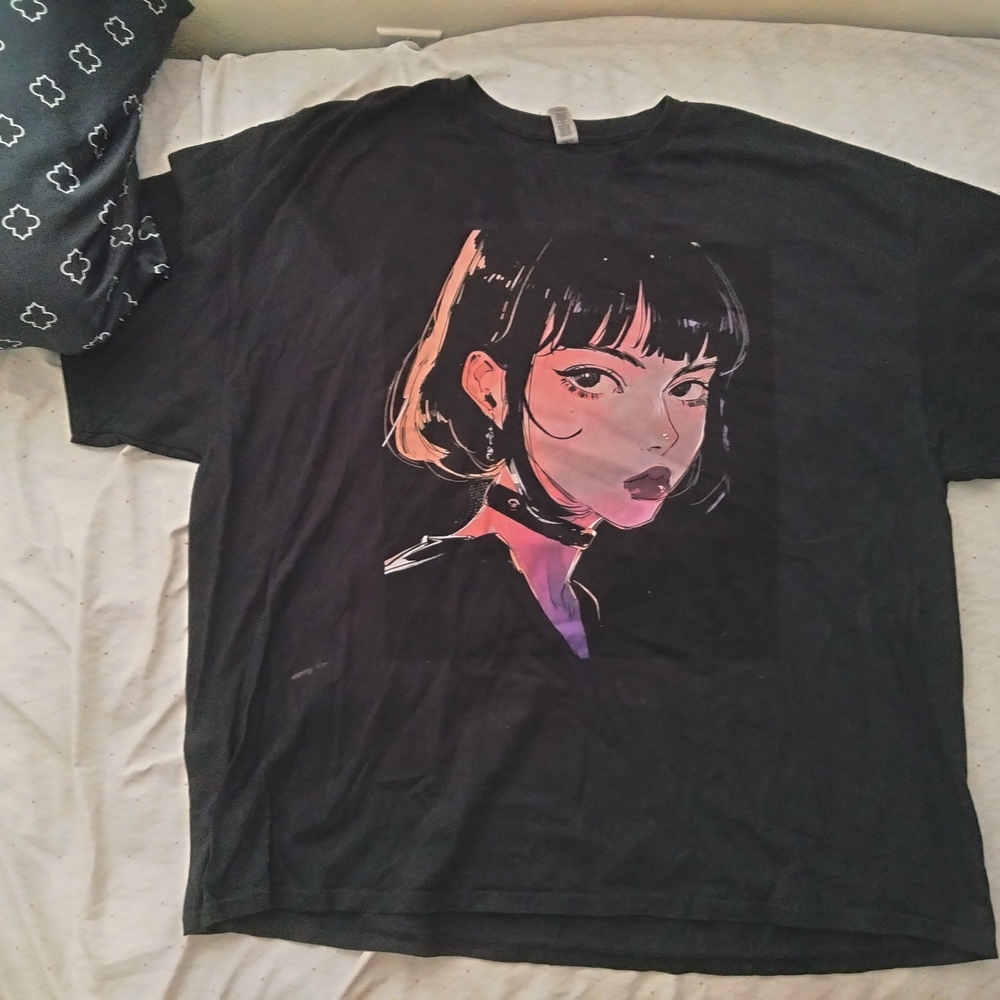 Black Graphic T-Shirt with Anime Design